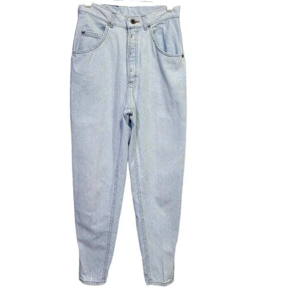 Vintage Lee High Waisted Light Acid Wash Tapered Ankle Zip Jeans 8 Med 25x29 USA